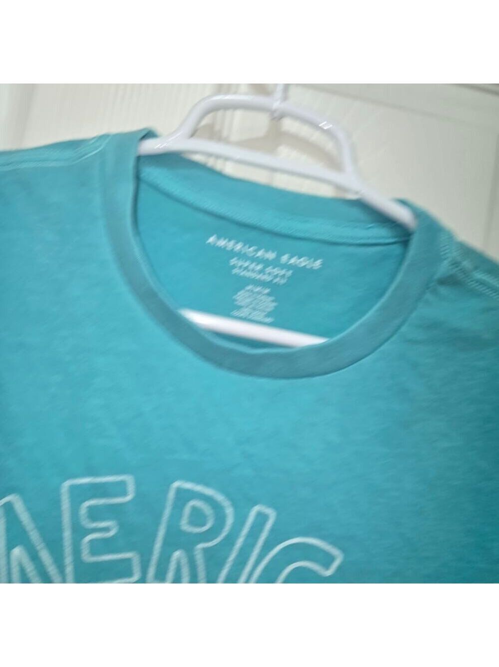 American Eagle Super Soft Logo Tee Mens M Teal Wave Graphic - Picture 12 of 12